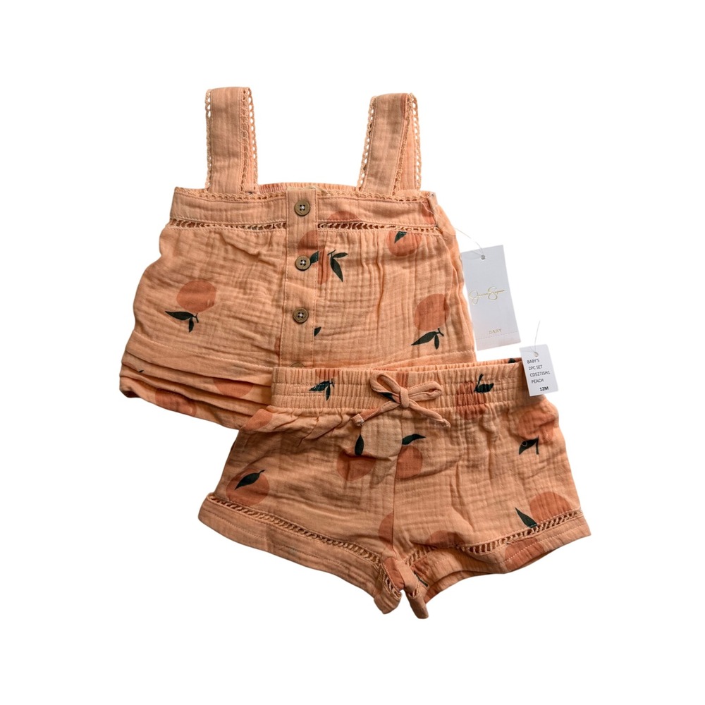 Jessica Simpson Baby Girls Peach Fruit Print Cotton Gauze 2PC Set 12M CD527JSH1